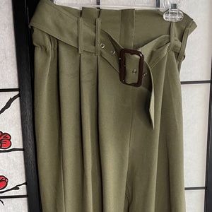 Khaki tie-belt casual formal pants